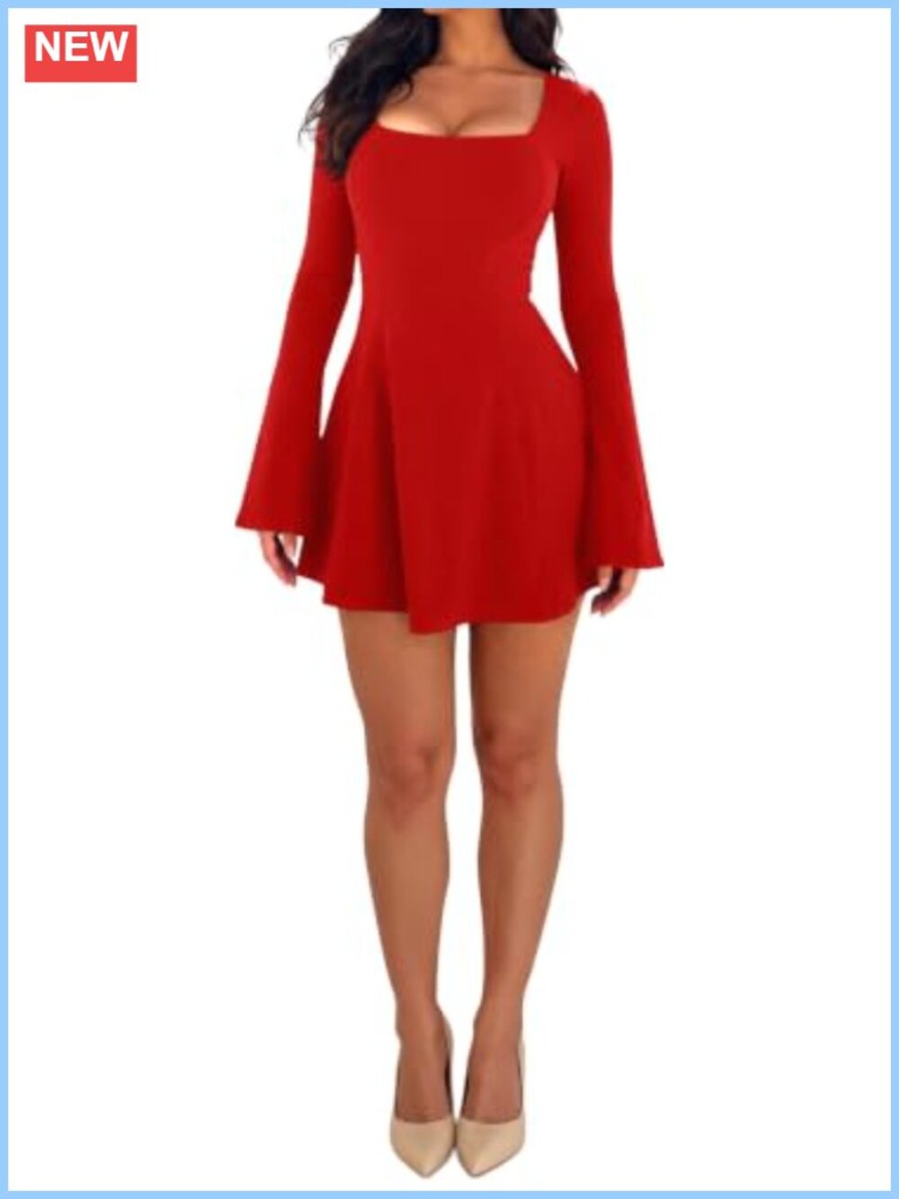 Sexy Square Neck Long Sleeve Mini Party Dress with Built-in Shorts